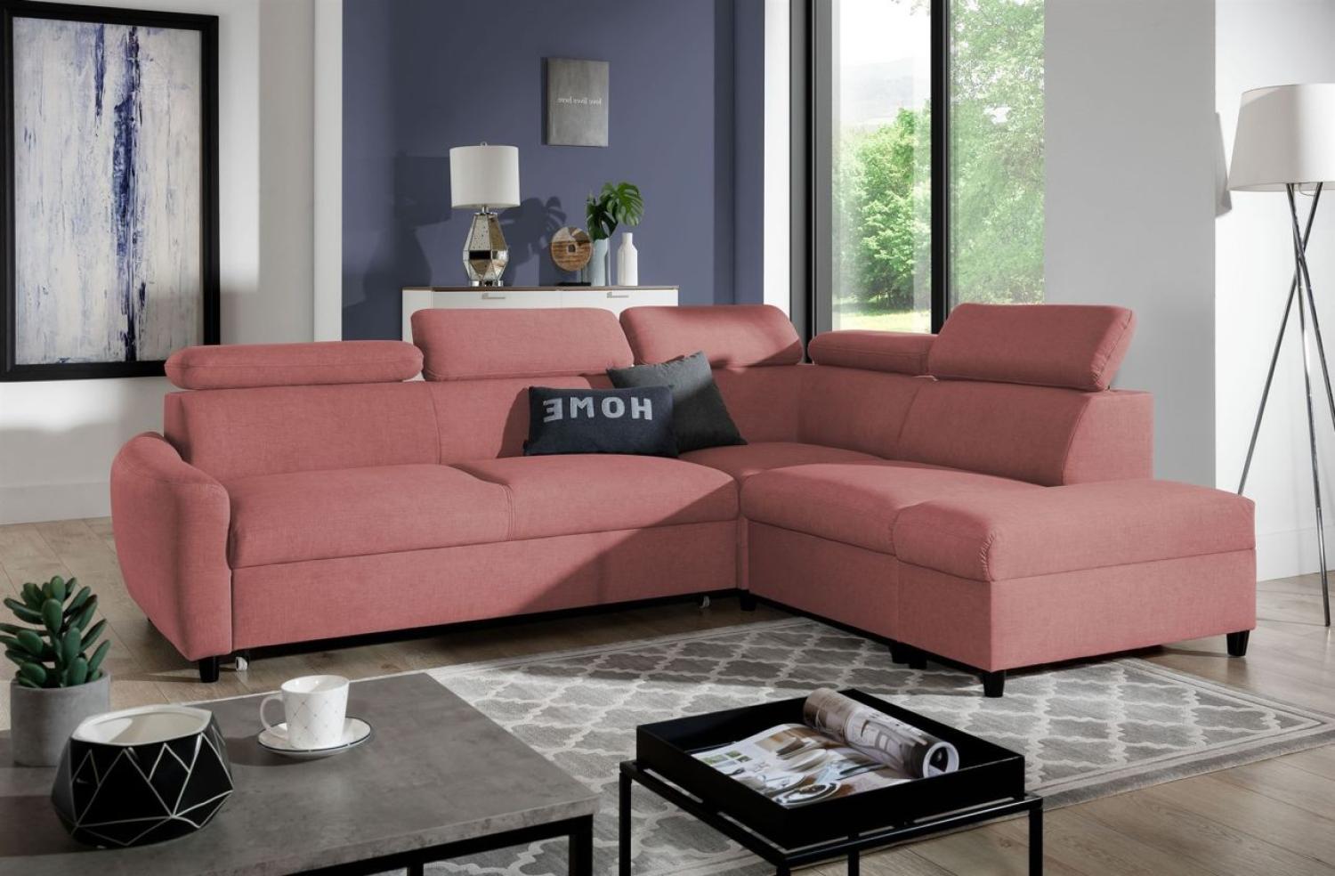 Ecksofa Schlafsofa Sofa ANTON in Stoff Esito Rosa Ottomane Rechts Bild 1