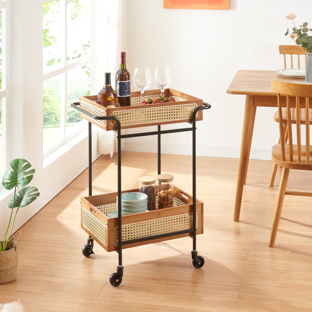 Servierwagen Tervola 81x61x39 cm Rattanoptik [en. casa] Bild 1