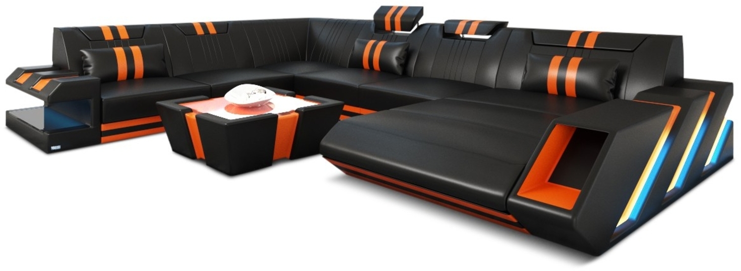 Sofa Dreams 'XXL Apollonia' Wohnlandschaft, 77 x 271 x 356 cm, Schwarz / Orange, Kunstleder, Rechts Bild 1