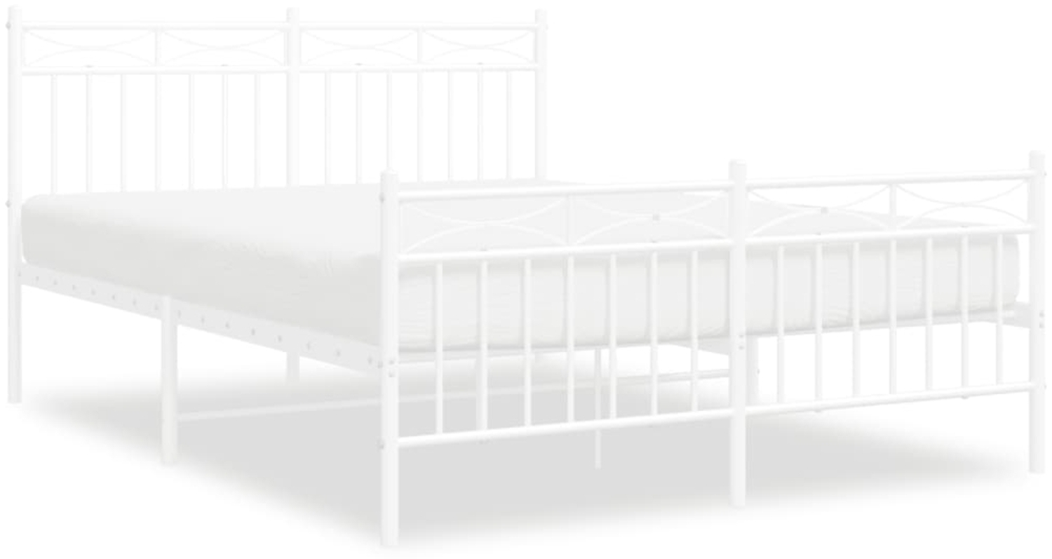 vidaXL Bettgestell mit Kopf- und Fußteil, Metall, Weiß, 135x190 cm Bild 1