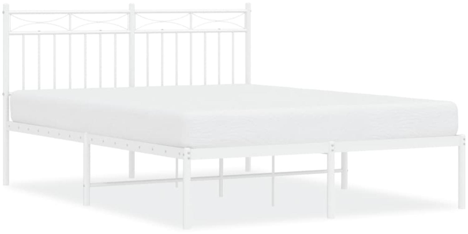 vidaXL Bettgestell mit Kopfteil, Metall, Weiß, 135x190 cm Bild 1