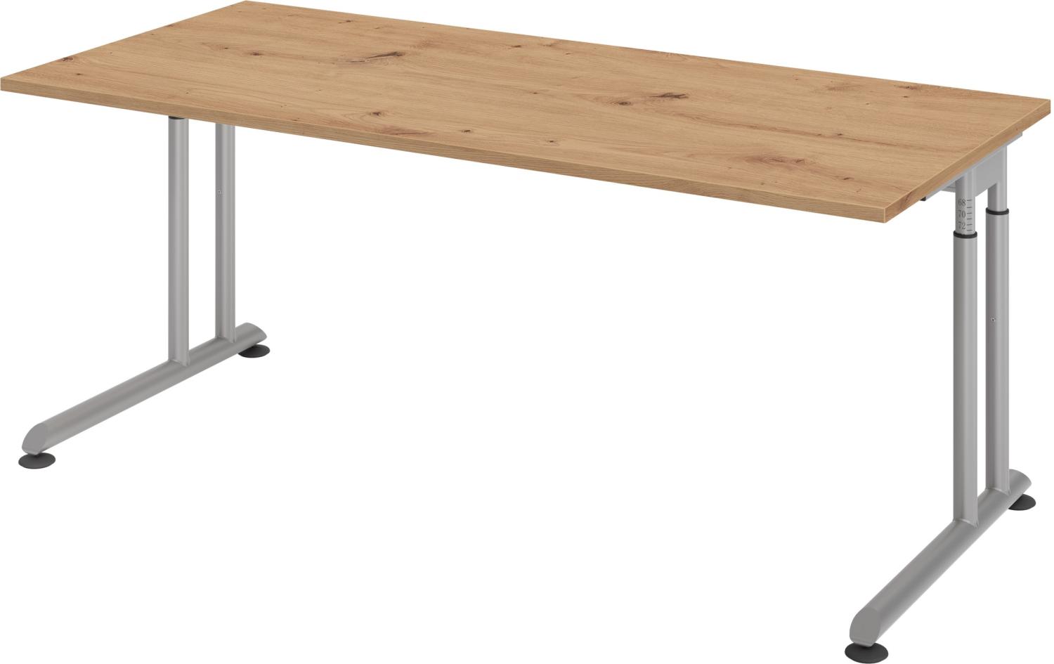 bümö® Schreibtisch Y-Serie höhenverstellbar, Tischplatte 180 x 80 cm in Asteiche, Gestell in silber Bild 1