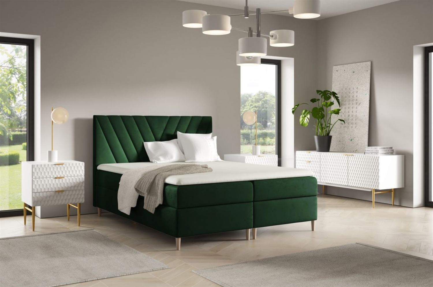 Boxspringbett Schlafzimmerbett ESPEN PREMIUM 120x220cm Stoff Fresh Flaschengrün Bild 1