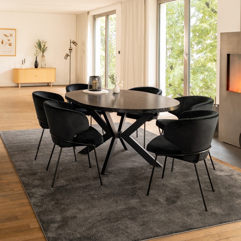 HOME DELUXE Essgruppe Rund Ausziehbar AVENTURA inkl. Sternfuß - 120-160 x 120 cm Dark Oak 6 Stühle Bild 1