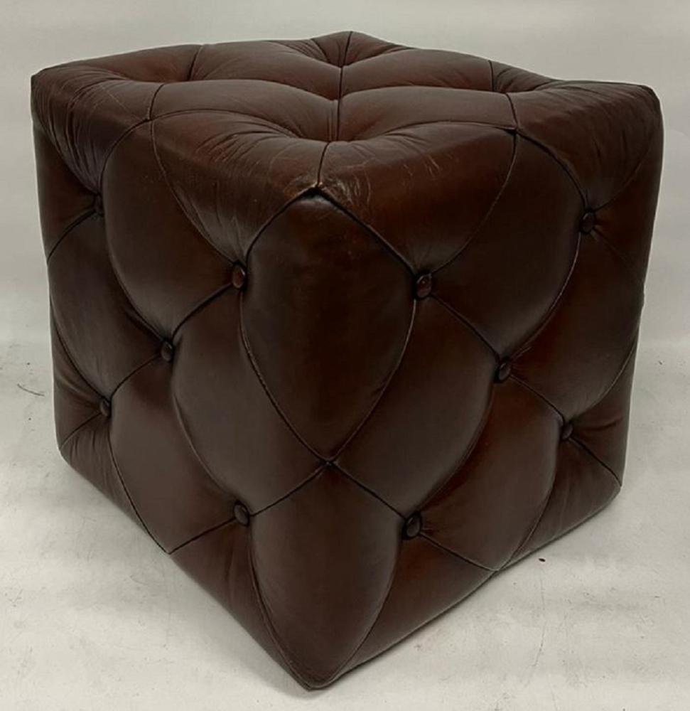 Casa Padrino Luxus Chesterfield Leder Hocker Dunkelbraun 40 x 40 x H. 40 cm - Echtleder Fußhocker - Echtleder Würfelhocker - Chesterfield Wohnzimmer - Echtleder Möbel - Luxus Möbel Bild 1