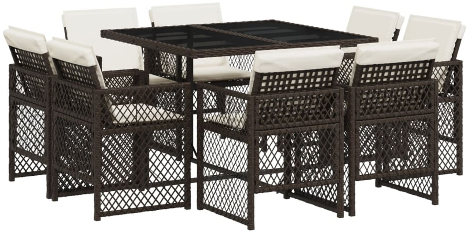 vidaXL 9-tlg. Garten-Essgruppe mit Kissen Braun Poly Rattan 3210837 Bild 1