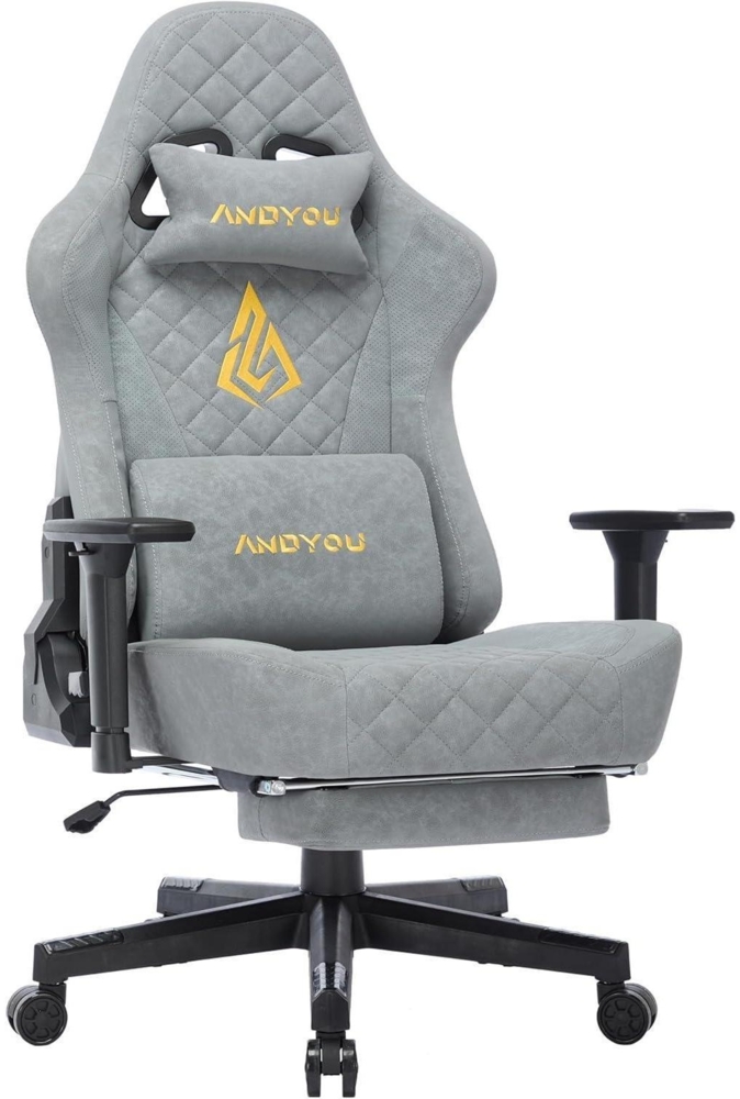 Andyou Gaming Stuhl Racing Gamer Sessel Grau Ergonomisch Bürostuhl Bild 1