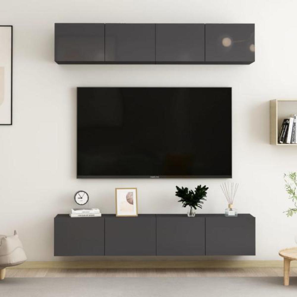 vidaXL TV-Schränke 4 Stk. Hochglanz-Grau 80 x 30 x 30 cm Spanplatte Bild 1