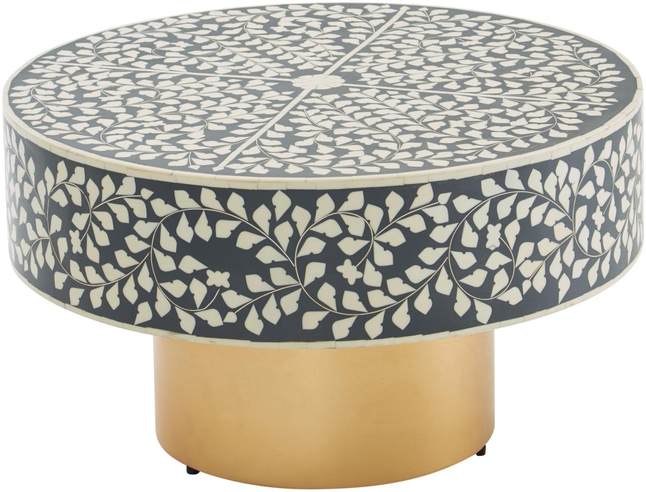FineBuy Couchtisch Kunstharz Grau 60 x 60 x 35 cm Sofatisch Metall Gold | Design Wohnzimmertisch Rund | Kleiner Kaffeetisch Modern | Beistelltisch Anstelltisch Wohnzimmer Bild 1