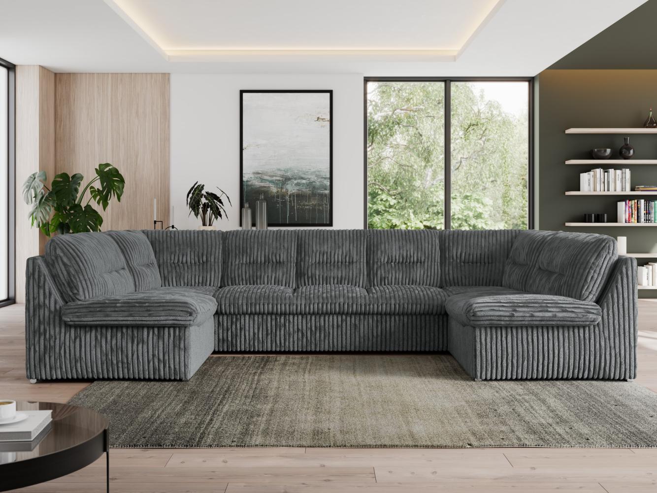 U-förmige Ecksofa, Bigsofa mit schlaffunktion, Wohnlandschaft XXL - MORBIDO U - Dunkelgrau Cord Bild 1