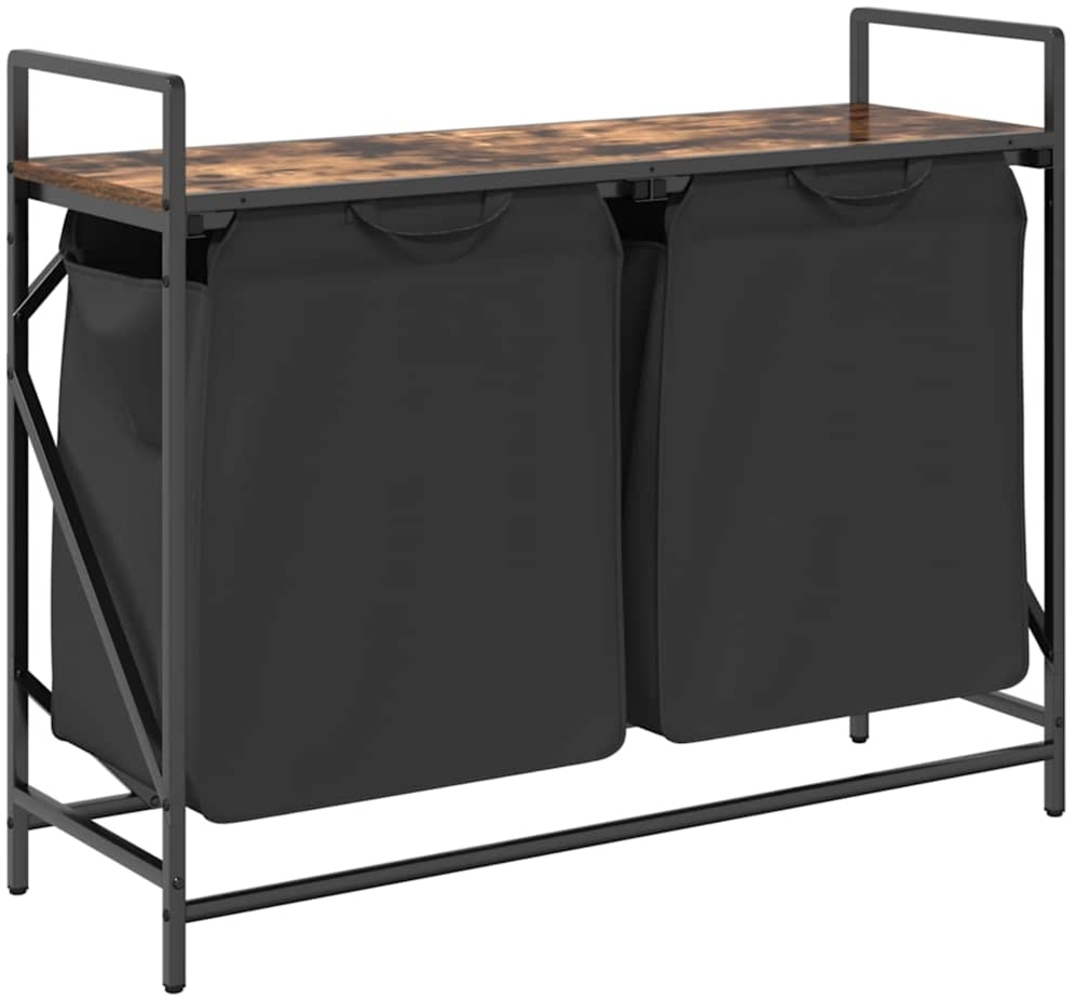 vidaXL Wäschekorb 2 Fächer mit Ablage Räuchereiche 859077 Bild 1