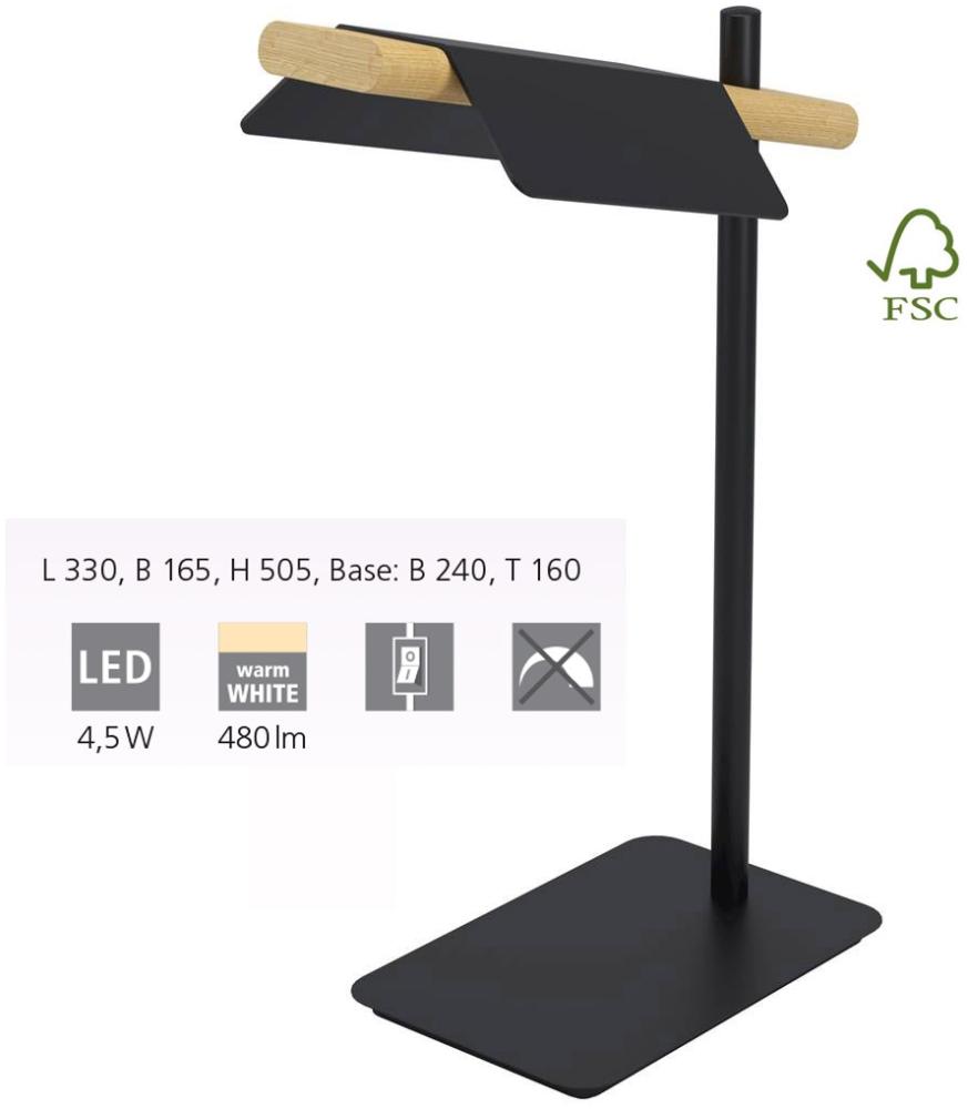 Eglo 98837 Tischleuchte ERMUA schwarz, braun weiss L:33 B:16,5 H:50,5cm mit Kabelschalter 3000K Bild 1