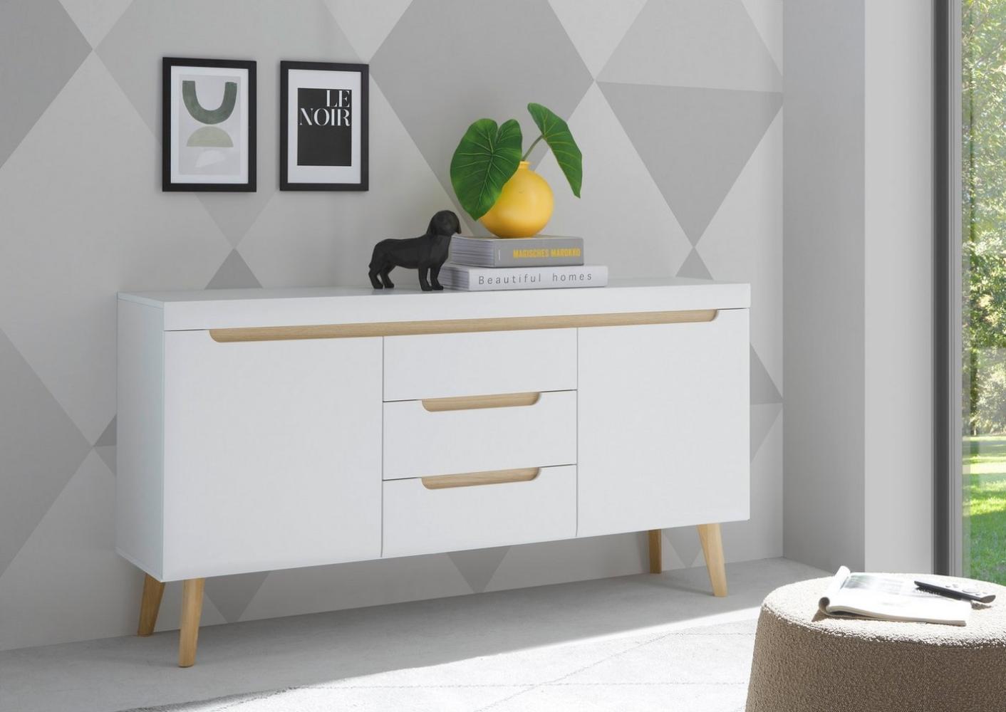 INOSIGN Sideboard Torge, Anrichte, Kommode, Schubladenschrank (1 St), abgeschrägte Füße, drei Farben, Scandi Design, 160 cm breit Bild 1