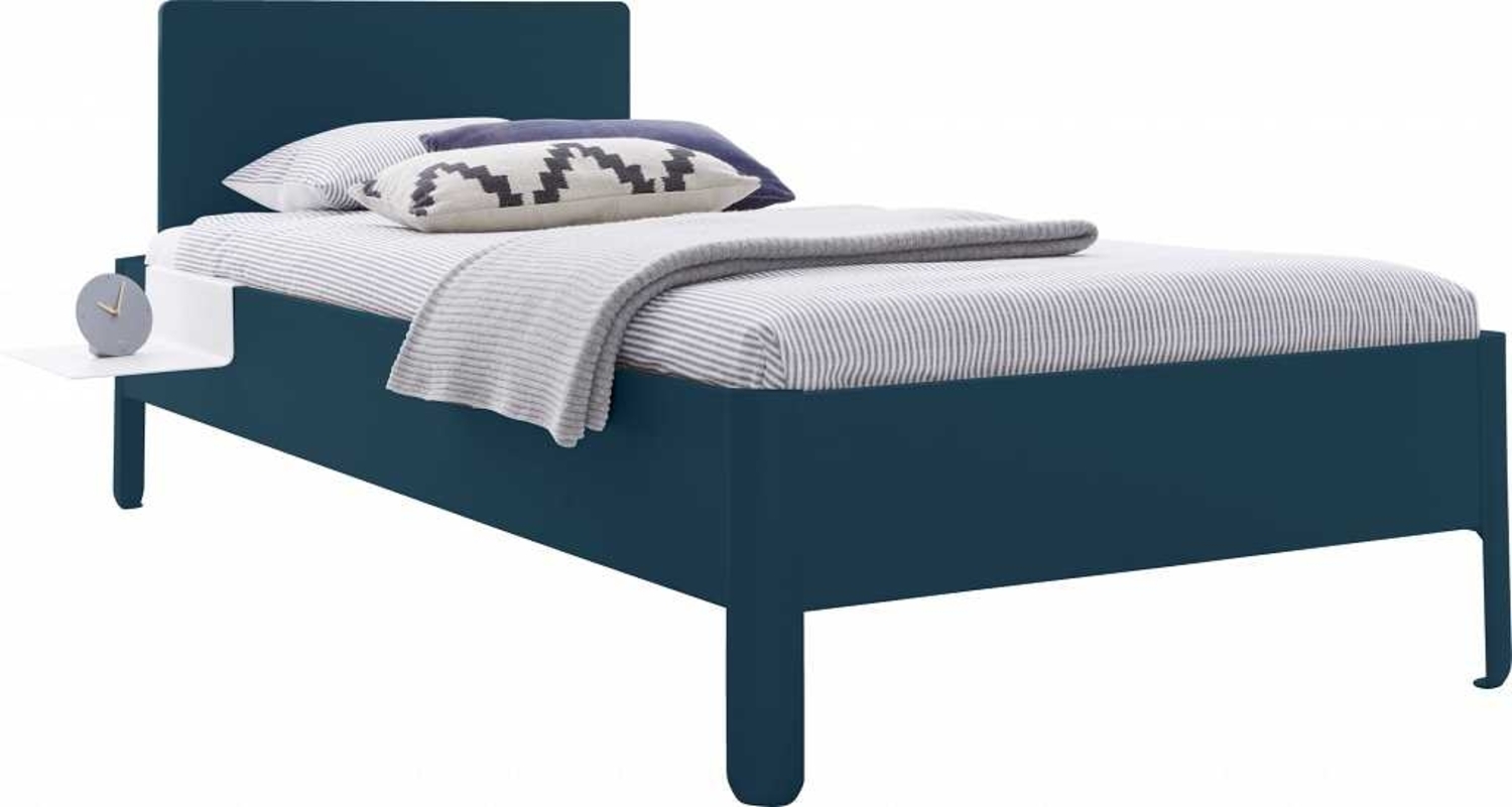 NAIT Einzelbett farbig lackiert 90 x 220cm Mit Kopfteil Sattblau Bild 1