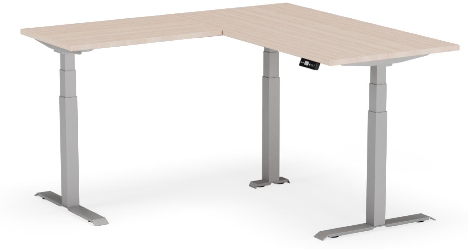 elektrisch höhenverstellbarer Schreibtisch L-SHAPE 160 x 160 x 60 - 80 cm - Gestell Grau, Platte Eiche Bild 1