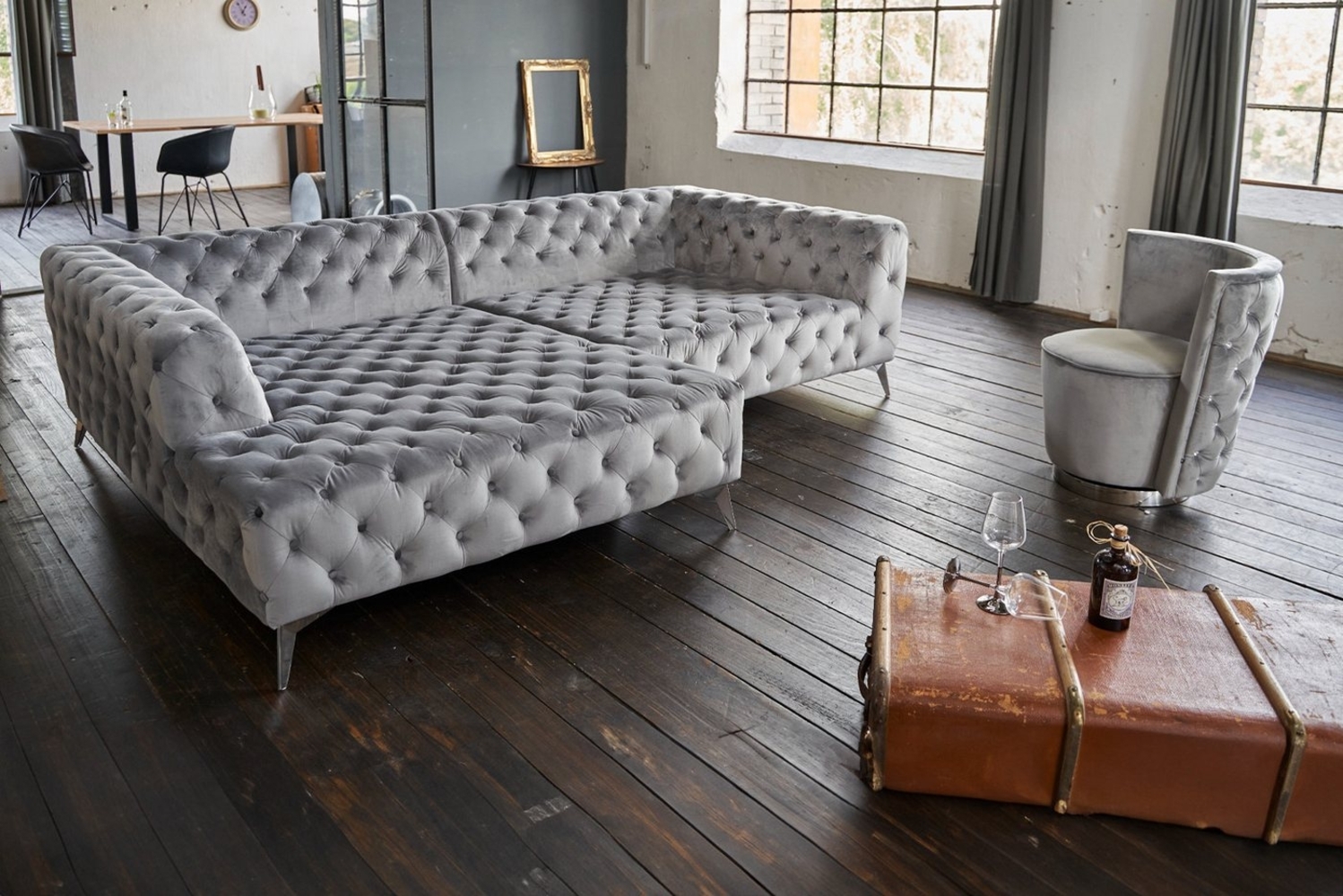 KAWOLA Ecksofa NARLA, Sofa Chesterfield Velvet versch. Farben Recamiere rechts o. links Bild 1