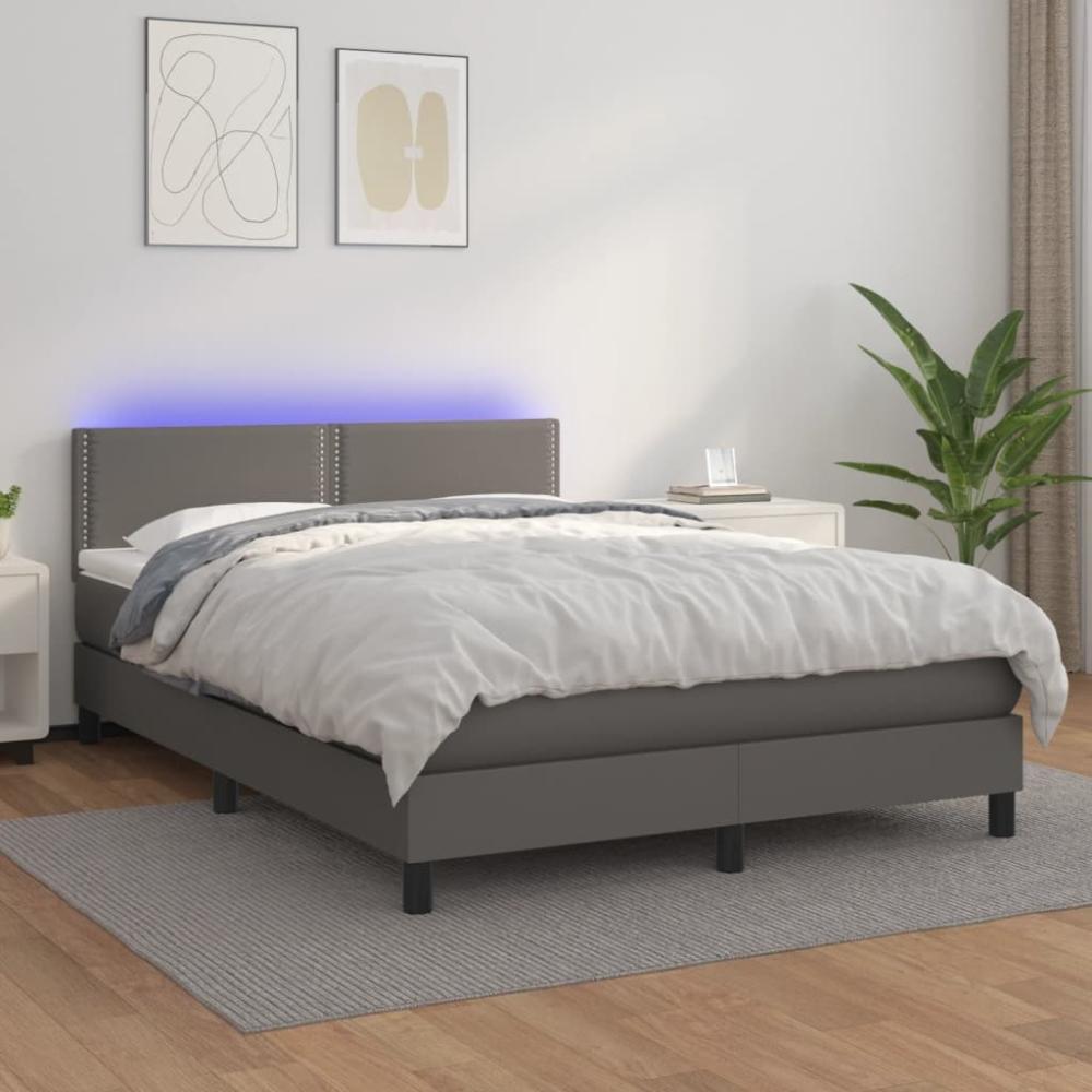 vidaXL Boxspringbett mit Matratze & LED Grau 140x200 cm Kunstleder 3134169 Bild 1