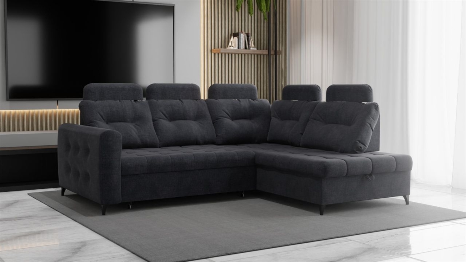 Ecksofa Schlafsofa Sofa WENDIE Stoff Hold Me Dunkelgrau Ottomane Rechts Bild 1