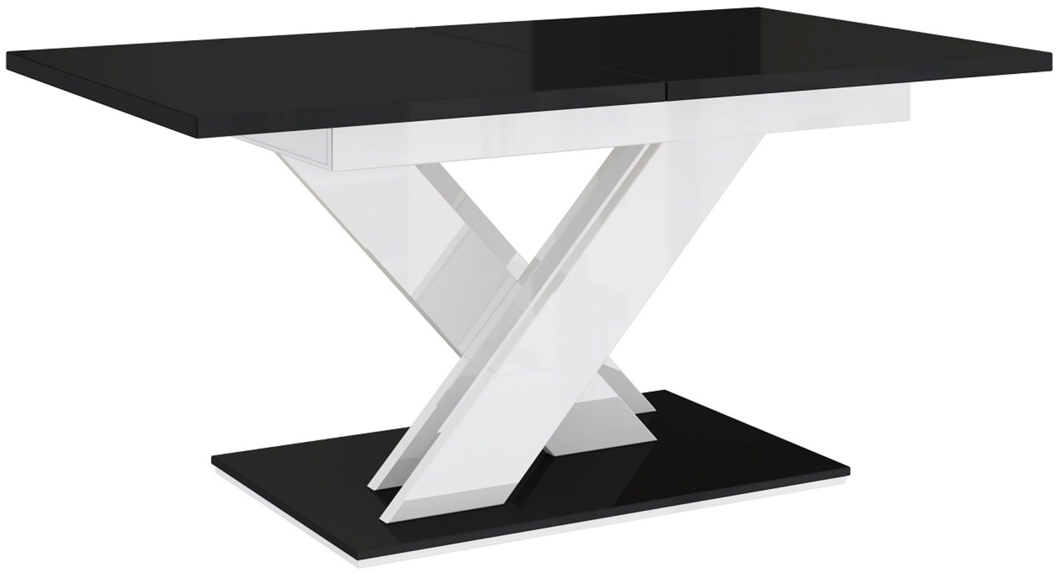 MEBLINI Esstisch Ausziehbar - 140-180x80x75cm - BRONX - Schwarz Hochglanz/Weiß Hochglanz - Esszimmertisch Modern - Küchentisch - Säulentisch - Ausziehtisch - Dining Table Bild 1