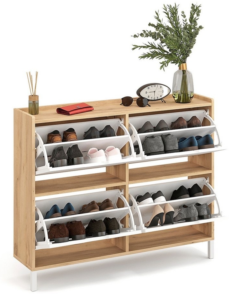 KOMTO Schuhschrank Madrid 4 Schuhregal Geschlossen mit 4 Klappen Schuhkipper Einfache Montage Shoe Cabinet 108 x 25 x 87 cm (BxTxH) Bild 1