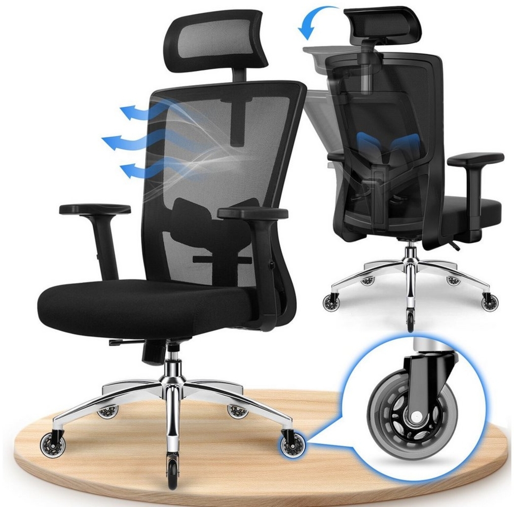 Adormii Bürostuhl Bürostuhl Ergonomisch, Schreibtischstuhl Chefsessel bis 150kg (Verstellbarer ergonomischer Bürostuhl mit Wippfunktion), Verstellbarer Kopfstütze, Armlehnen, Lendenwirbelstütze Bild 1