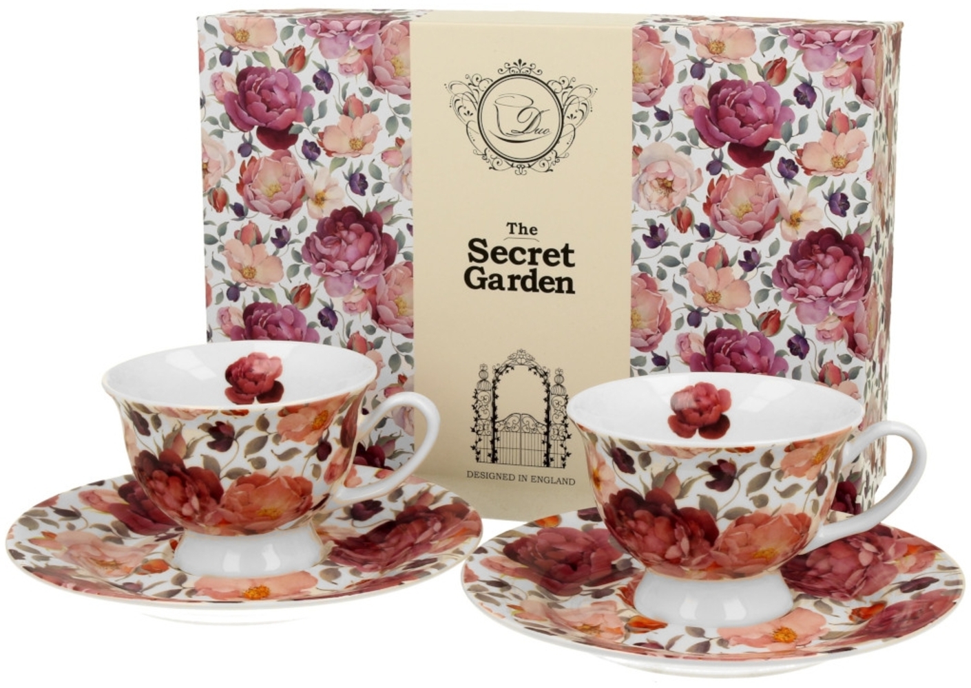 DUO FLORAL 2er-Set Espressotassen 100 ml SPRING ROSES WHITE mit Untertassen, New Bone China Porzellan Bild 1