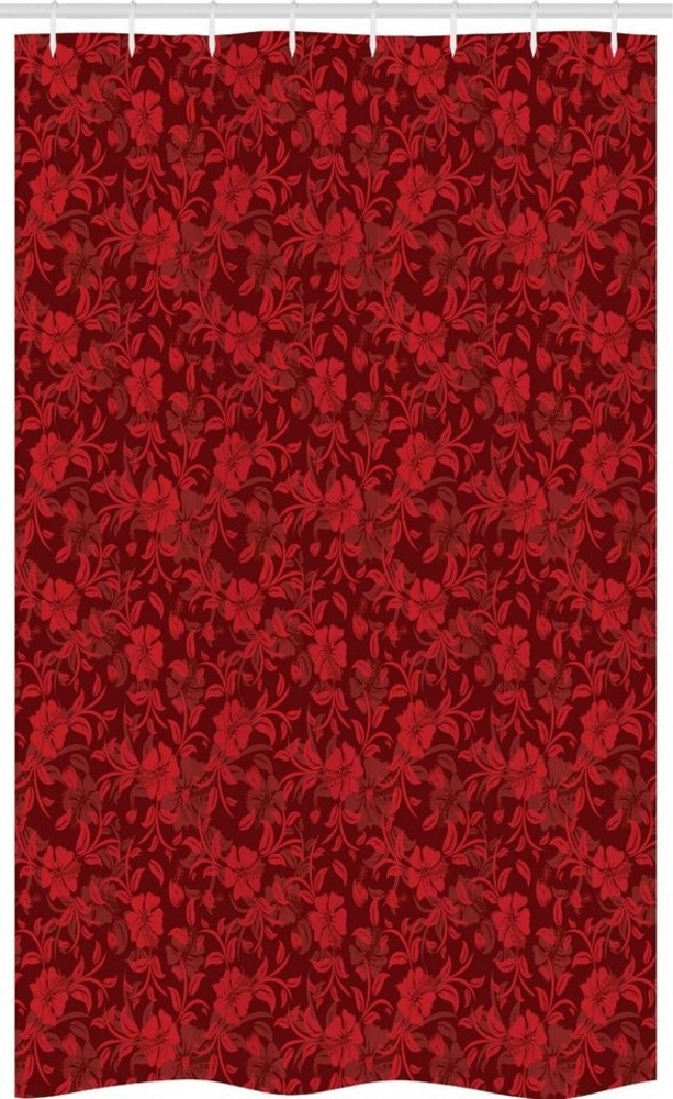 Abakuhaus Duschvorhang Badezimmer Deko Set aus Stoff mit Haken Breite 120 cm, Höhe 180 cm, rot Blumen-Blätter und wirbelt Bild 1