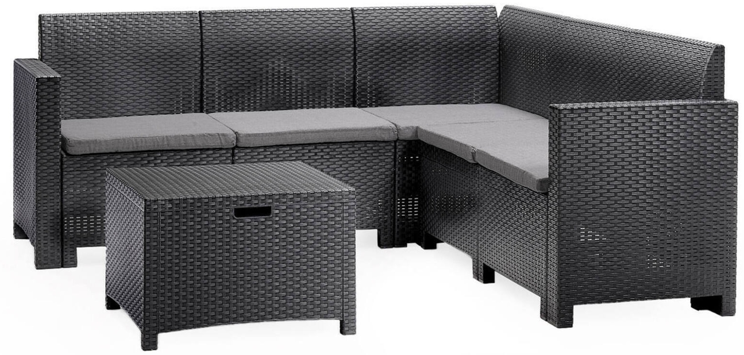 Dmora Loungeset für draußen Somnus, Outdoor-Lounge mit Couchtisch, Terrassenset mit Kissen, Gartenkomposition mit Sofa und Sesseln, Made in Italy, Anthrazit Bild 1