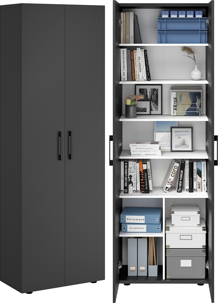 Bellamio 'Apol' Mehrzweckschrank, anthrazitschwarz, 176x33x60 cm, Aktenschrank mit 8 Ablagefächern Bild 1