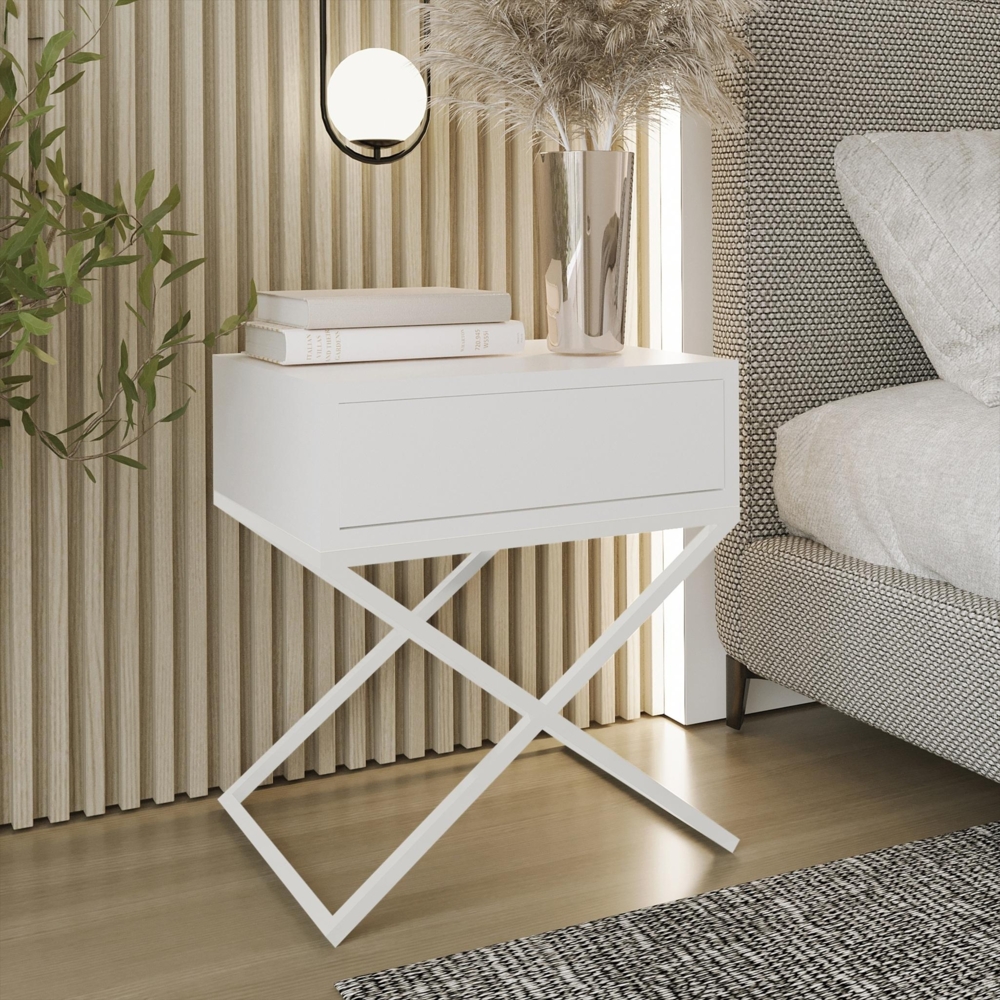 AX LIVING Nachttisch modern weiß Aleio X 45 cm weißes Gestell Bild 1