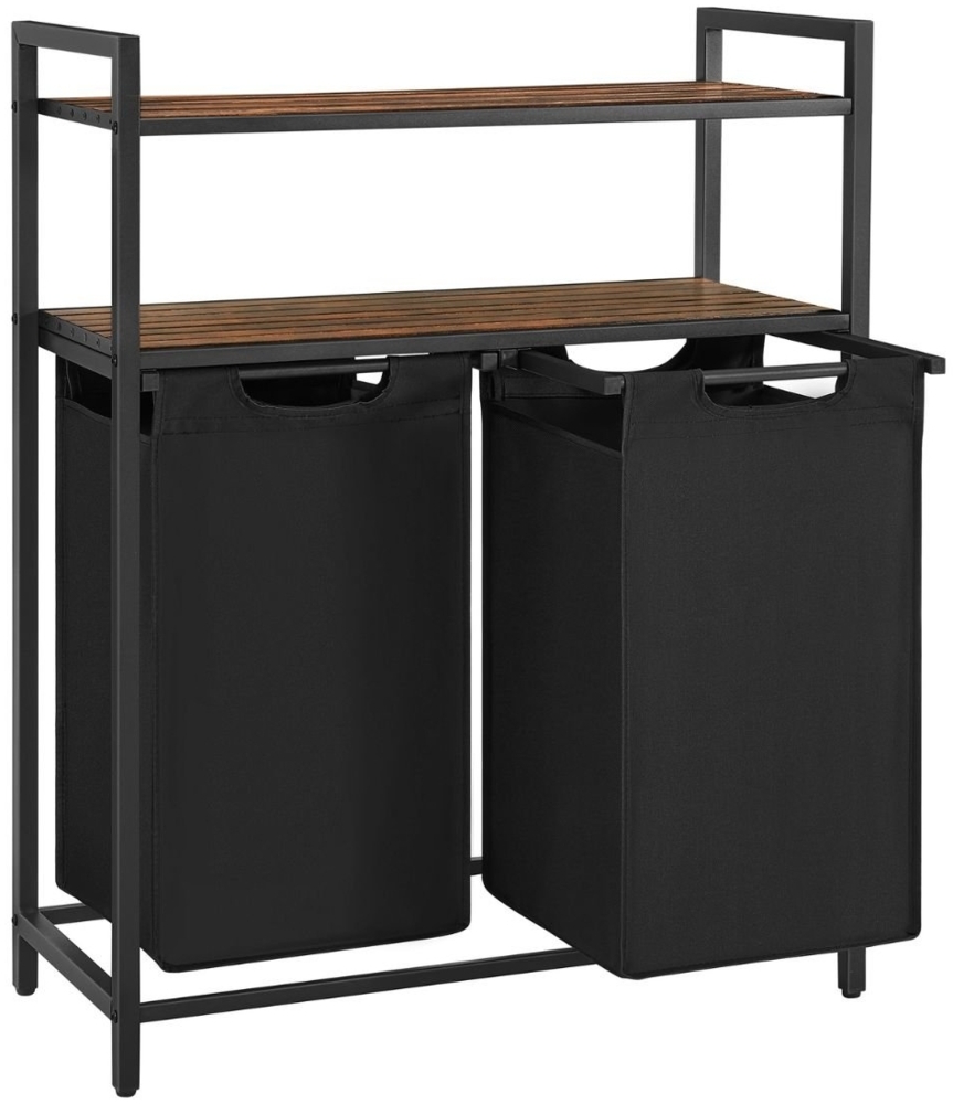 Calicosy Wäschebehälter mit 2 Fächern à 46L und 2 Regalen - Schwarz Bild 1