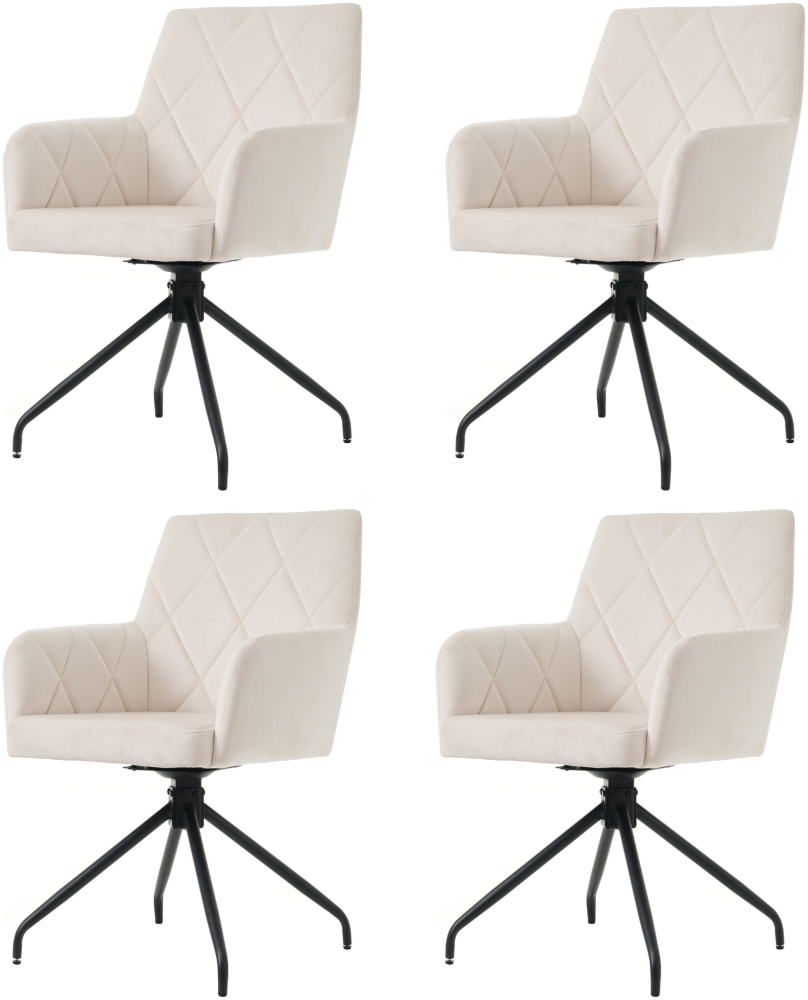 Merax 4er Set 360° Drehbarer Esszimmerstühle mit Rautenmuster,Gepolsterter Sessel mit 4 Metallbeinen,Moderner Lounge-Stuhl,Wohnzimmerstuhl für Shlafzimmer,Arbeitzimmer,Lendenwirbelstütze, Samt, Beige Bild 1