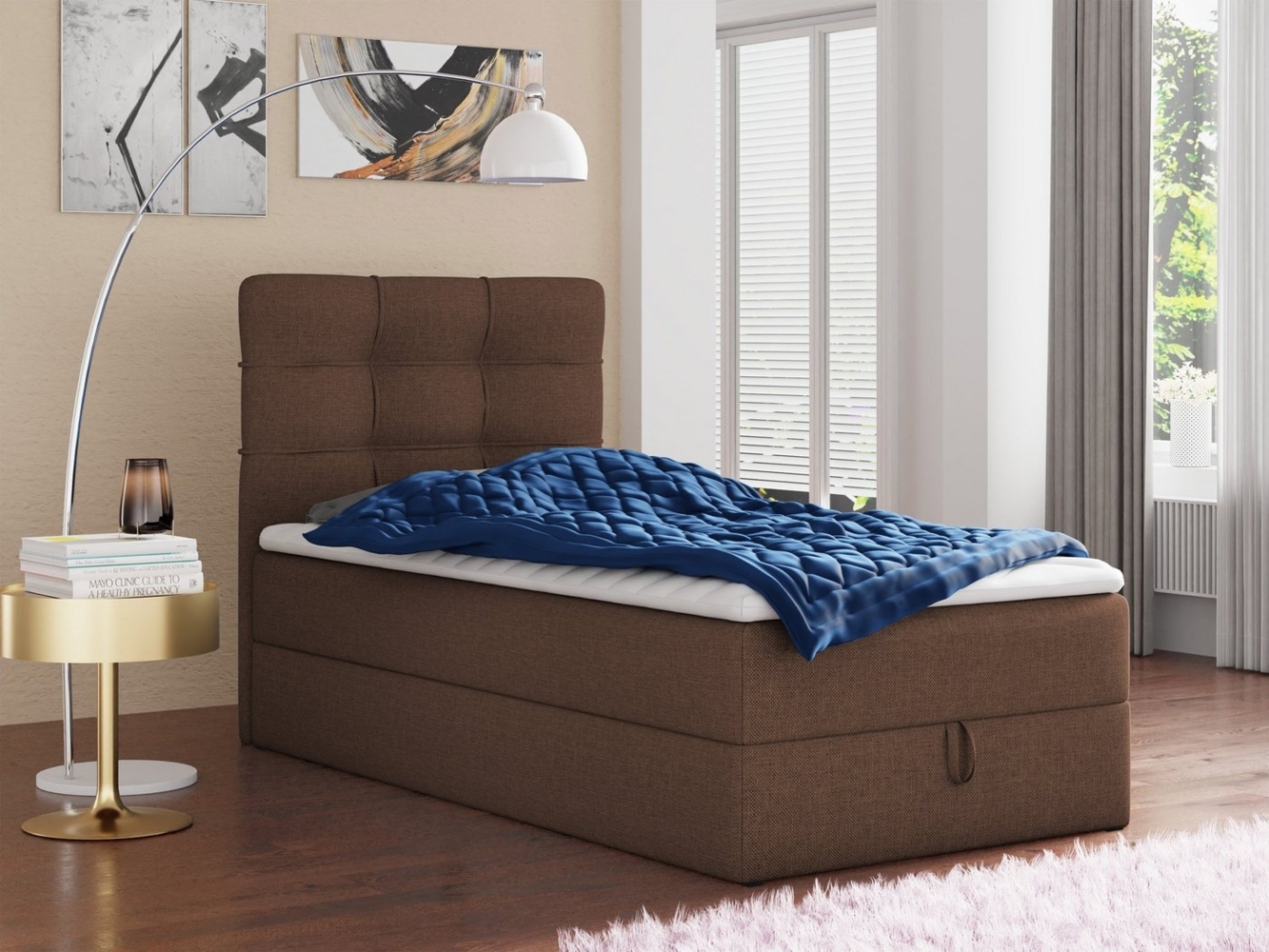 Boxspringbett Best Mini mit Bettkasten und Matratzentopper - Einzelbett mit Bonell-Matratze und Topper, Polsterbett, Bett, Schlafzimmer (Braun (Inari 24), 80 x 200 cm) Bild 1