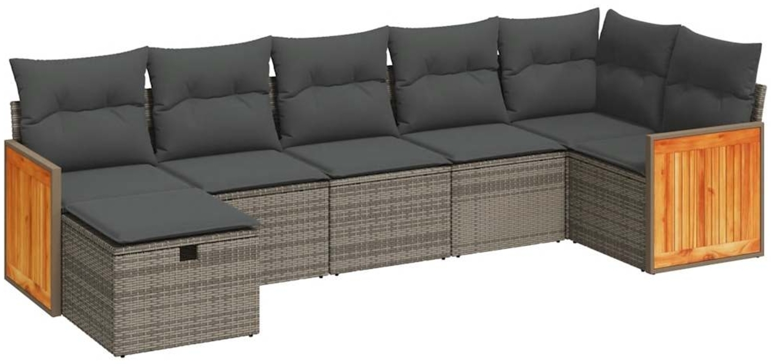 vidaXL 7-tlg. Garten-Sofagarnitur mit Kissen Grau Poly Rattan 3326043 Bild 1
