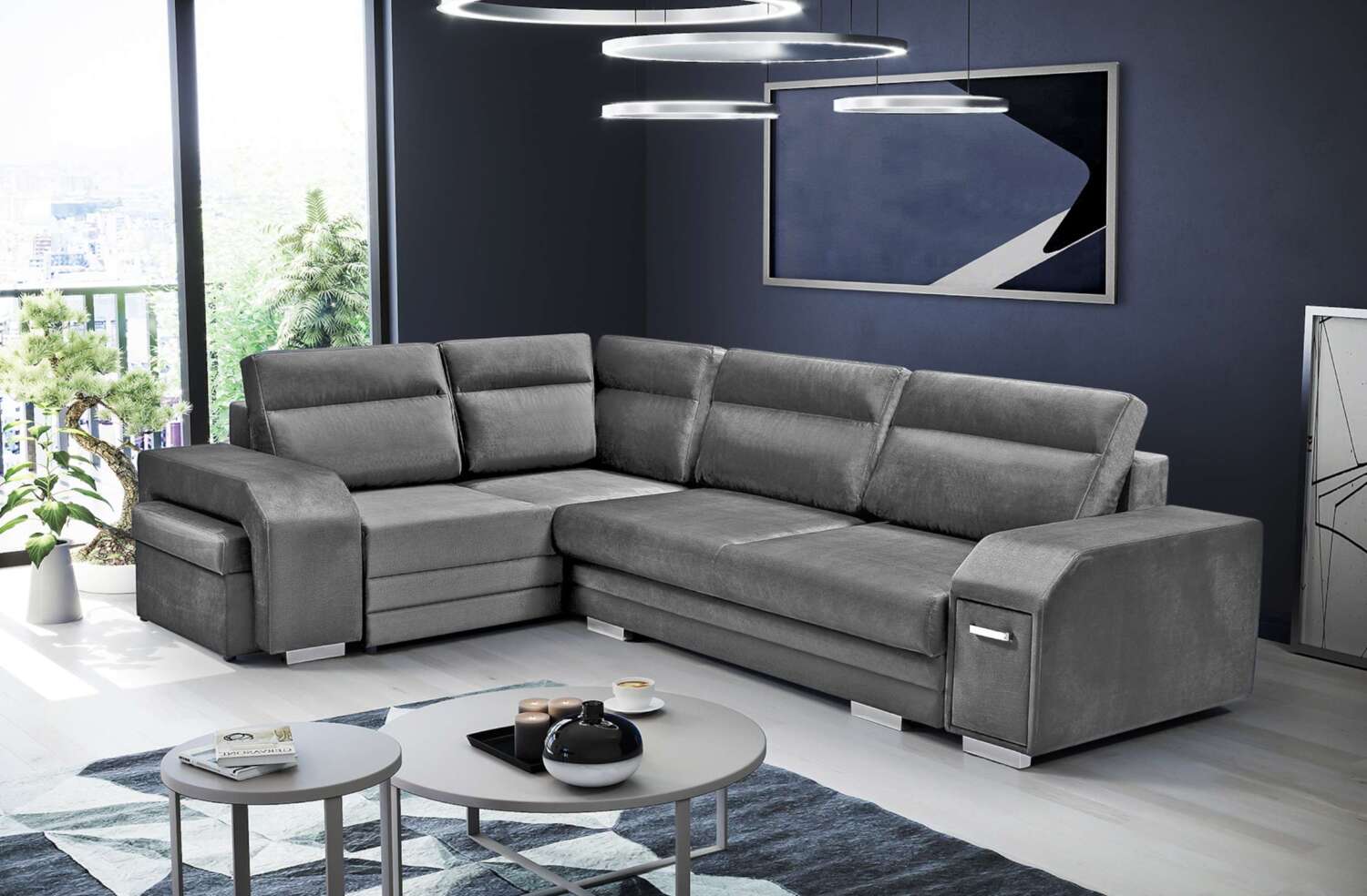99rooms Alvados Ecksofa Anthrazit Velours MONOLITH Links Bild 1