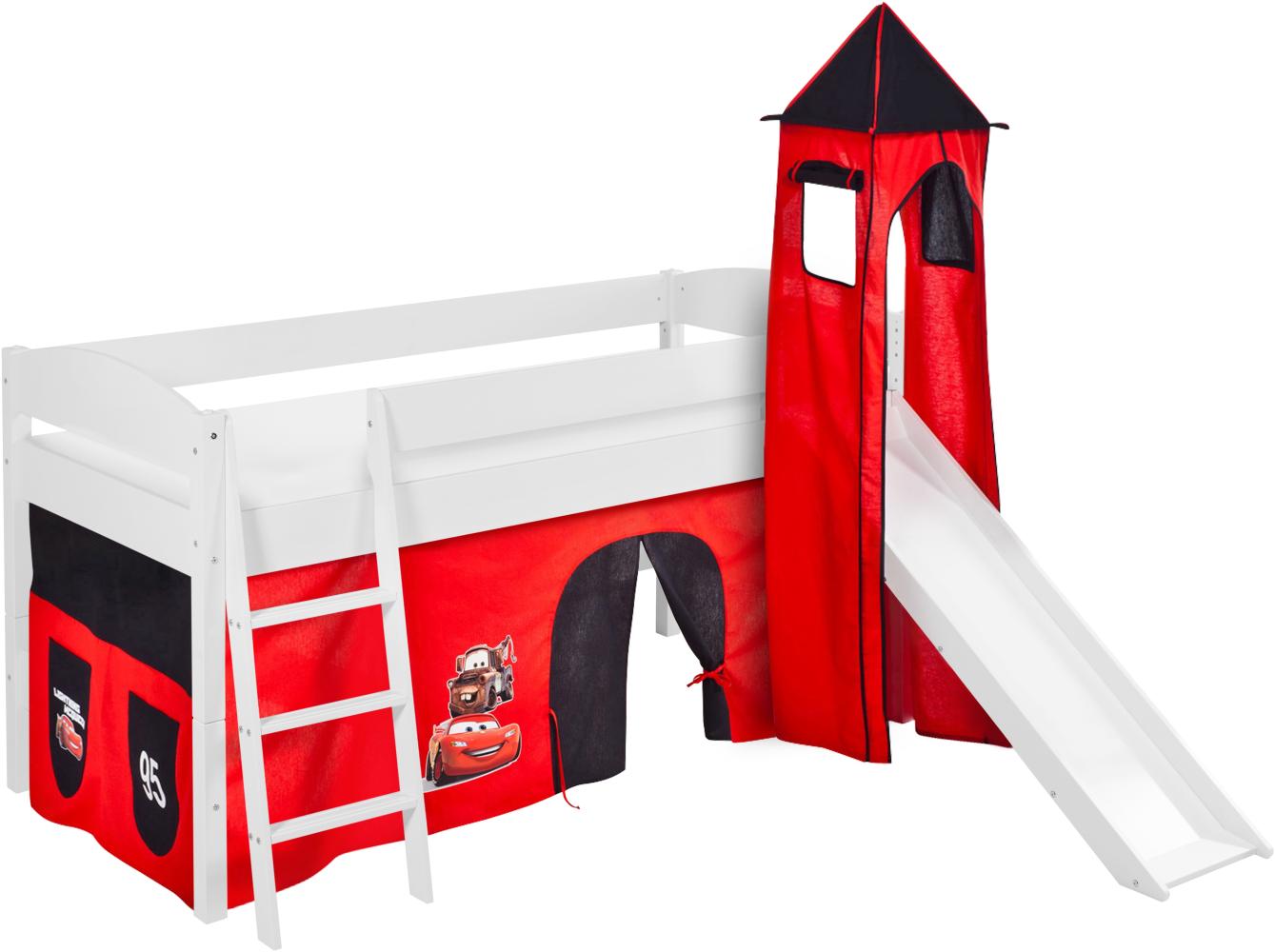 Lilokids 'Ida 4105' Spielbett 90 x 200 cm, Disney Cars, Kiefer massiv, mit Turm, Rutsche und Vorhang Bild 1