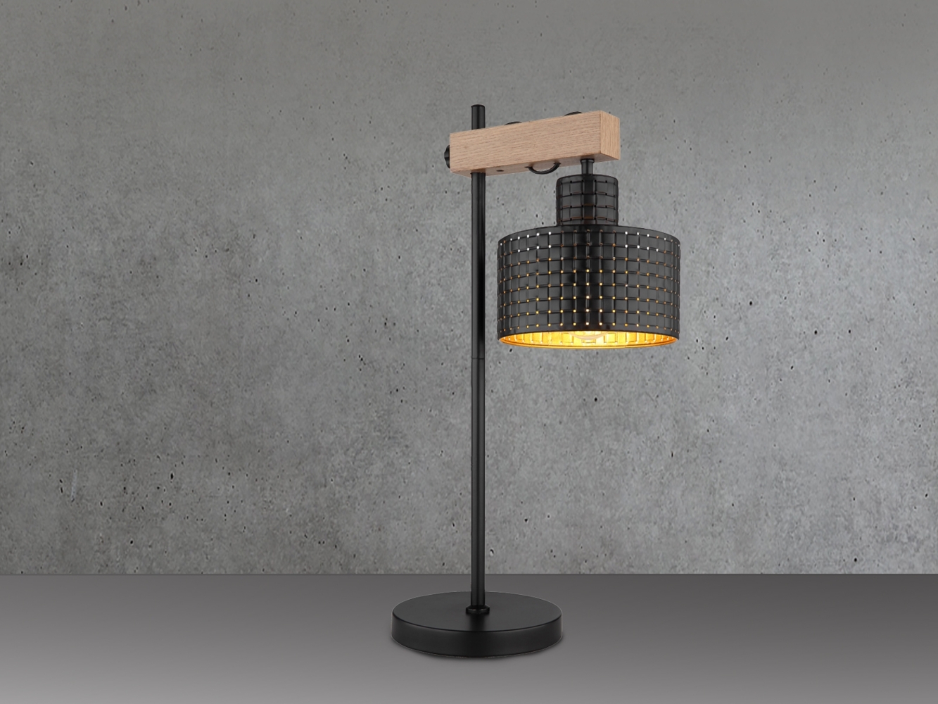 Große LED Tischleuchte Metall mit Stanzmuster Schwarz Gold, Höhe 55cm Bild 1