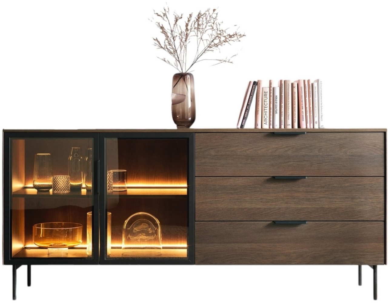 Compleo Schubkastenkommode modern und elegant MARBELA, Kommode mit drei Schubladen, mit Glasfront Bild 1