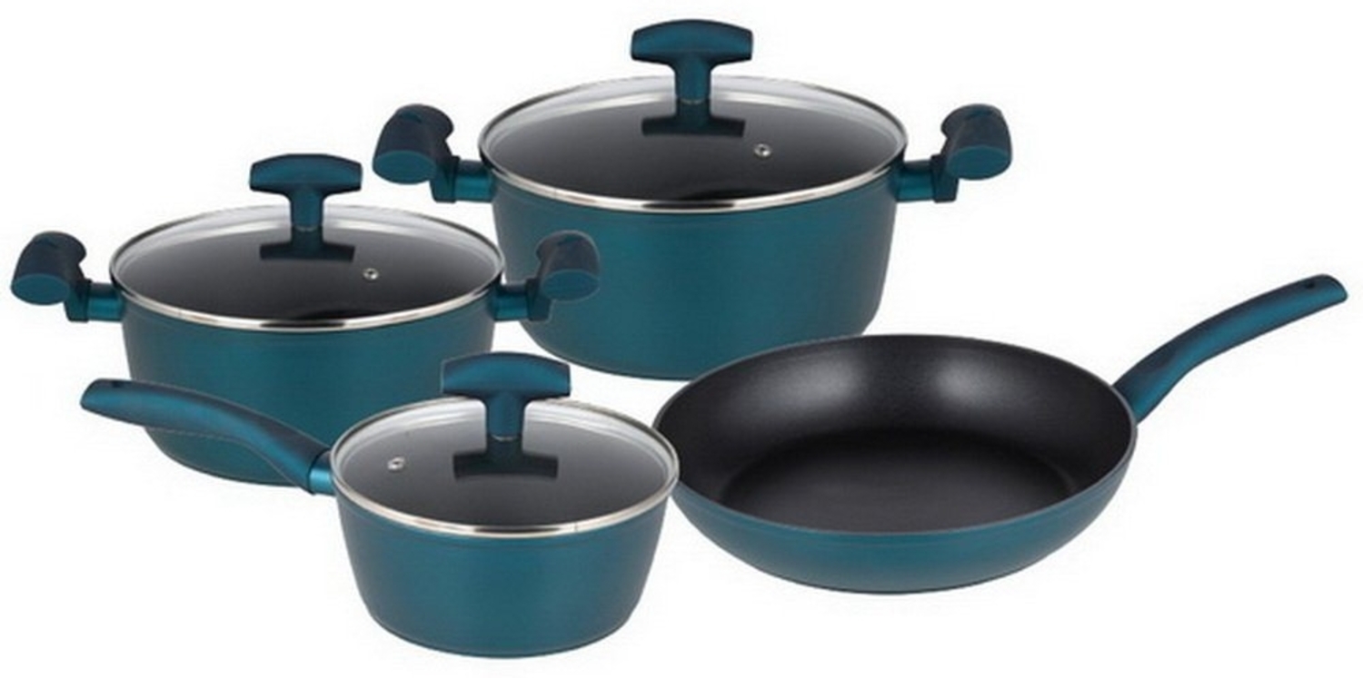 Michelino Nora 7 teiliges Kochtopf-Set mit Glasdeckeln inkl. Pfannenschutz - Petrol Bild 1