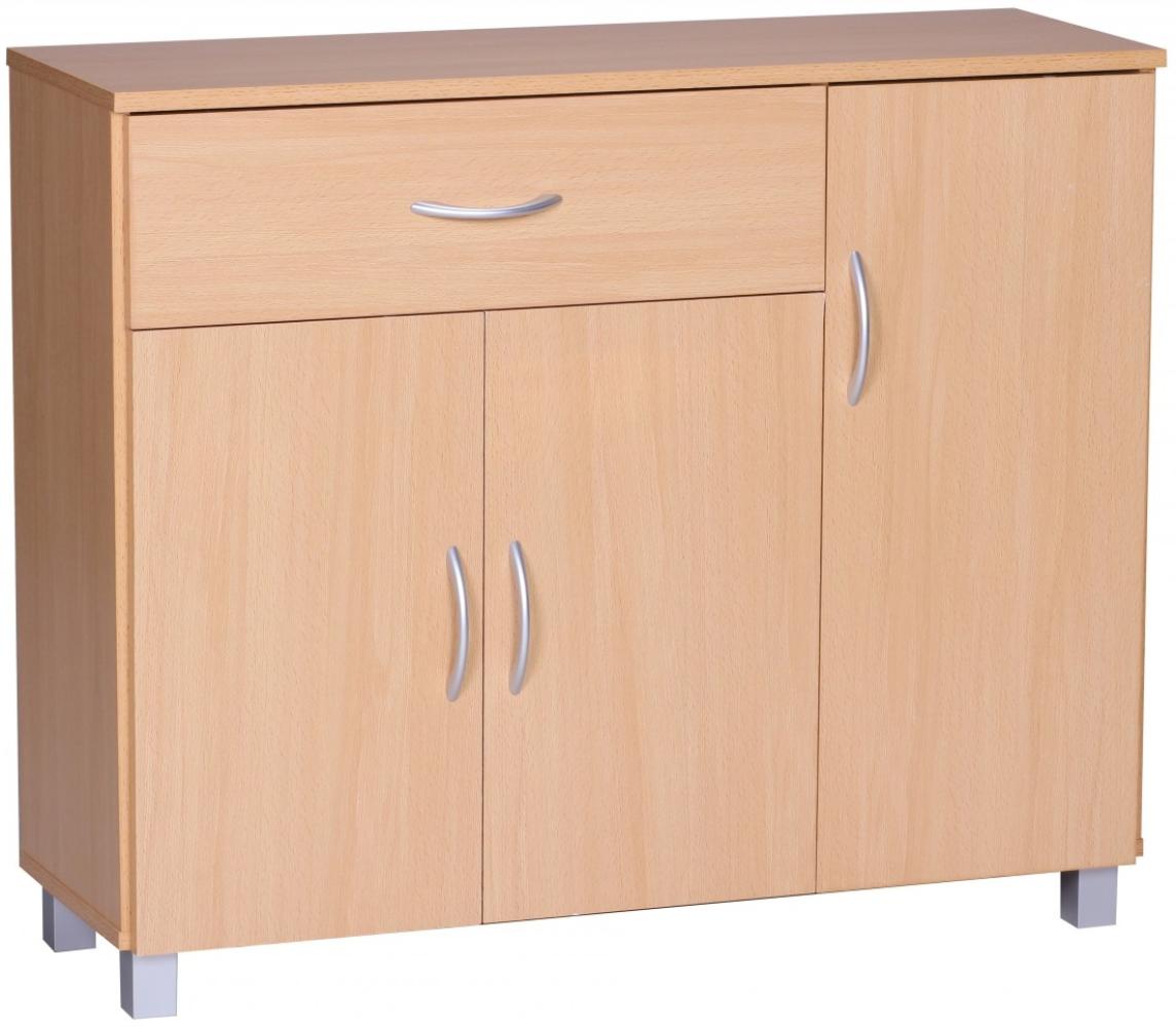 Kadima Design Sideboard-Kommode: Modernes Design, 3 Türen, 1 Schublade, Aluminium-Griffe, Spanplatte. Beige, 90x30x75 cm Bild 1