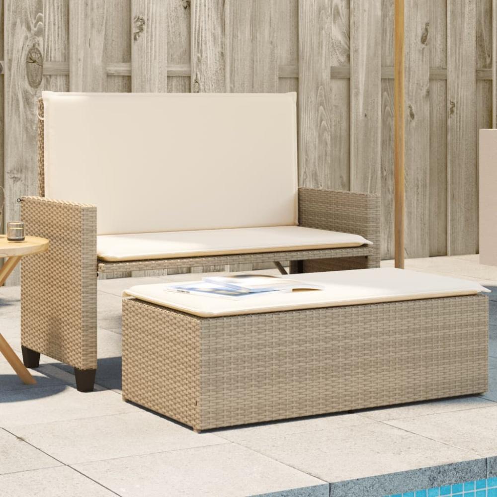 vidaXL Gartenbank mit Kissen und Hocker Beige Poly Rattan 368411 Bild 1