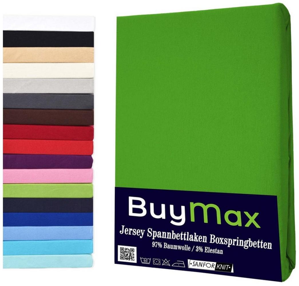 Buymax Spannbettlaken Stretch 140x200-160x220 cm für Wasserbetten und Boxspringbetten Bettbezug für Matratzen bis 35 cm Matratzenhöhe, Grün Apfelgrün Bild 1