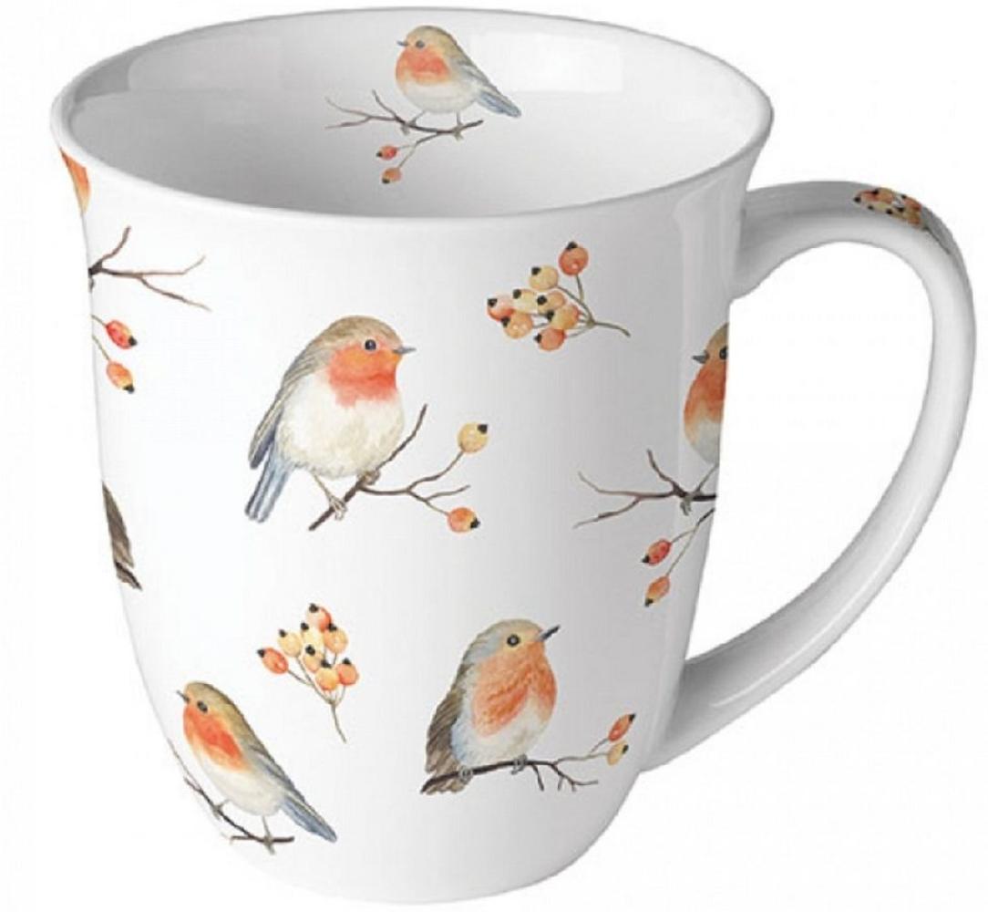 Ambiente Luxury Paper Products Becher Porzellan Tasse Blumen Frühling Vogel -Sommer Blossom Mug, Porzellan Robin-Familie, als Geschenk geeignet Bild 1