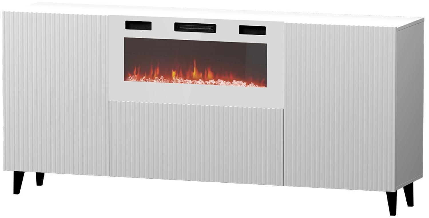 Kommode Fusbo 180 mit weiß Kamin (Farbe: Weiß / Schwarz Füße) Bild 1