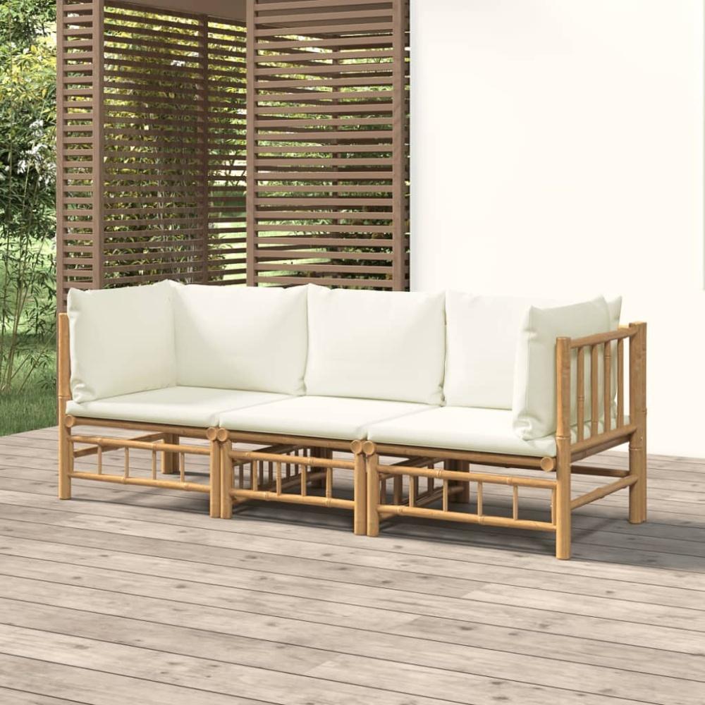 vidaXL 3-tlg. Garten-Lounge-Set mit Cremeweißen Kissen Bambus 3155183 Bild 1