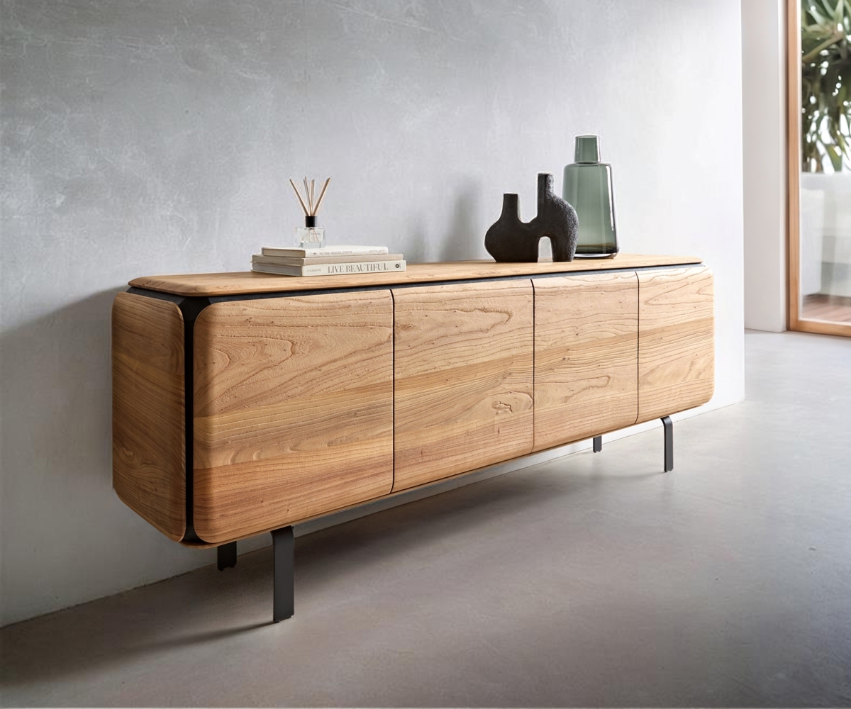 Sideboard Giacinto 180 cm Ulme Natur 4 Türen L-Fuß Schwarz Bild 1