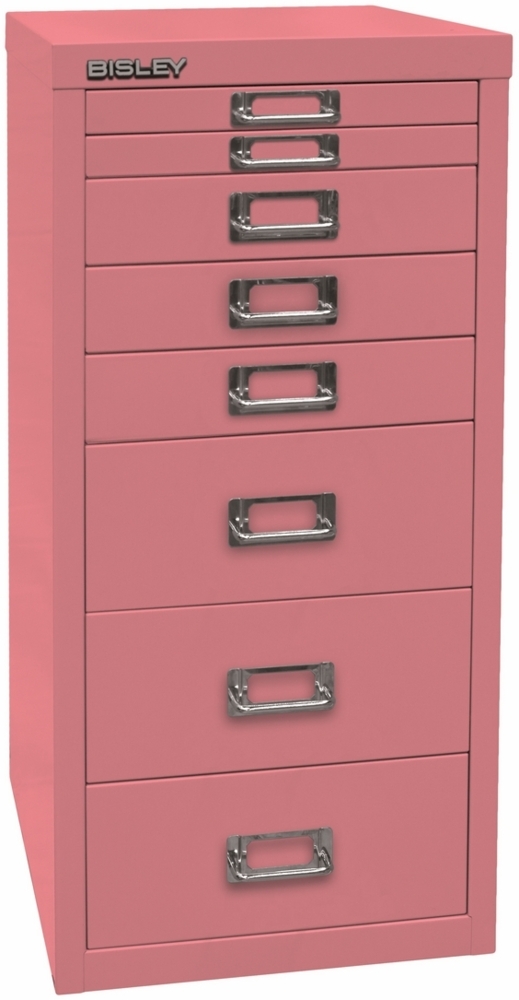 Bisley Multidrawer Schubladenschrank aus Metall mit 8 Schubladen DIN A4 ohne Sockel - Farbe: Pink, L298-601 Bild 1