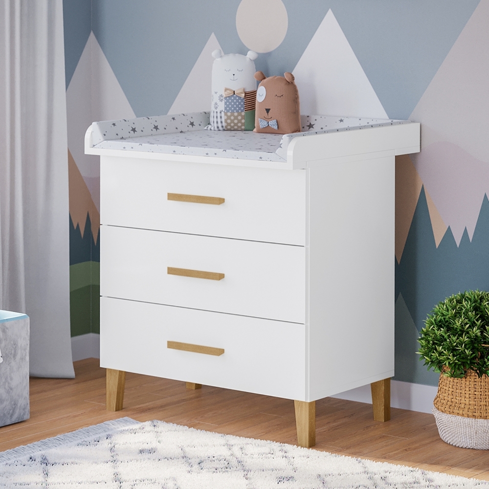 Bellabino 'Liri' Wickelkommode, weiß, mit 3 Schubladen, Wickeltisch mit abnehmbaren Wickelaufsatz Bild 1