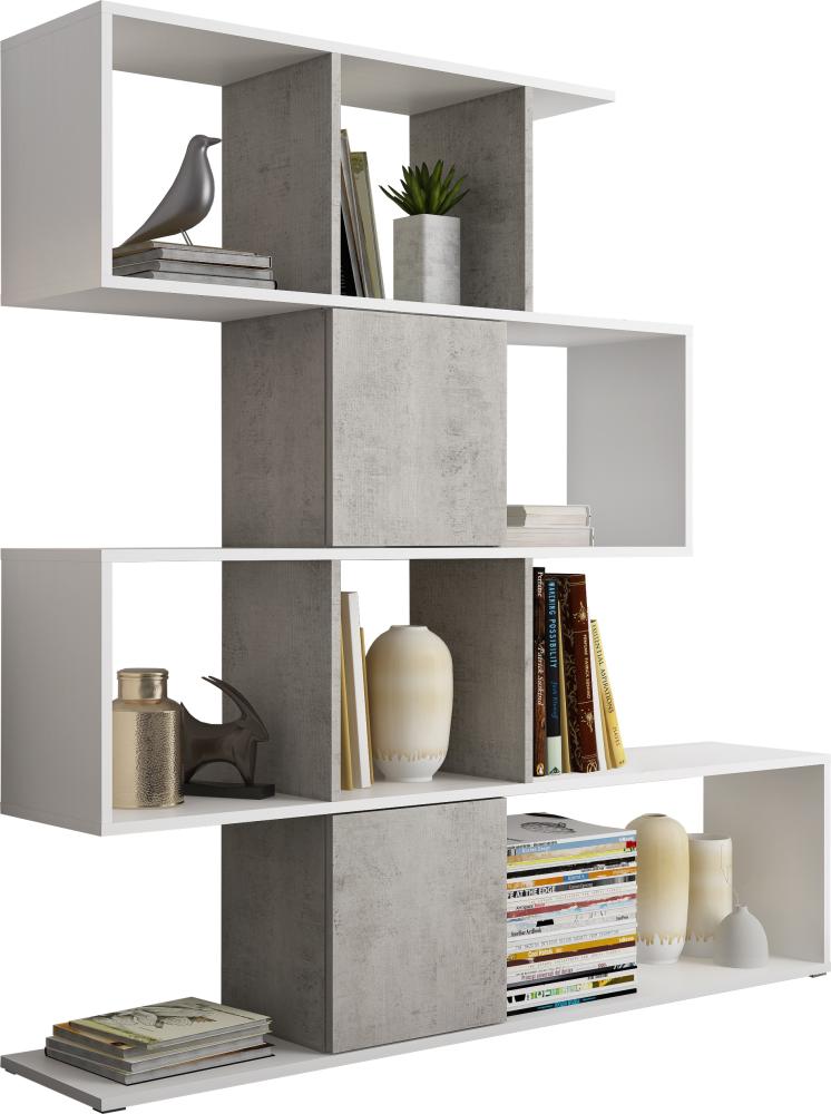 Domando Bücherregal Meaggio Modern für Wohnzimmer Breite 145cm, Push-to-open-System, auffälliges Zick-Zack-Muster in Beton und Weiß Matt Bild 1