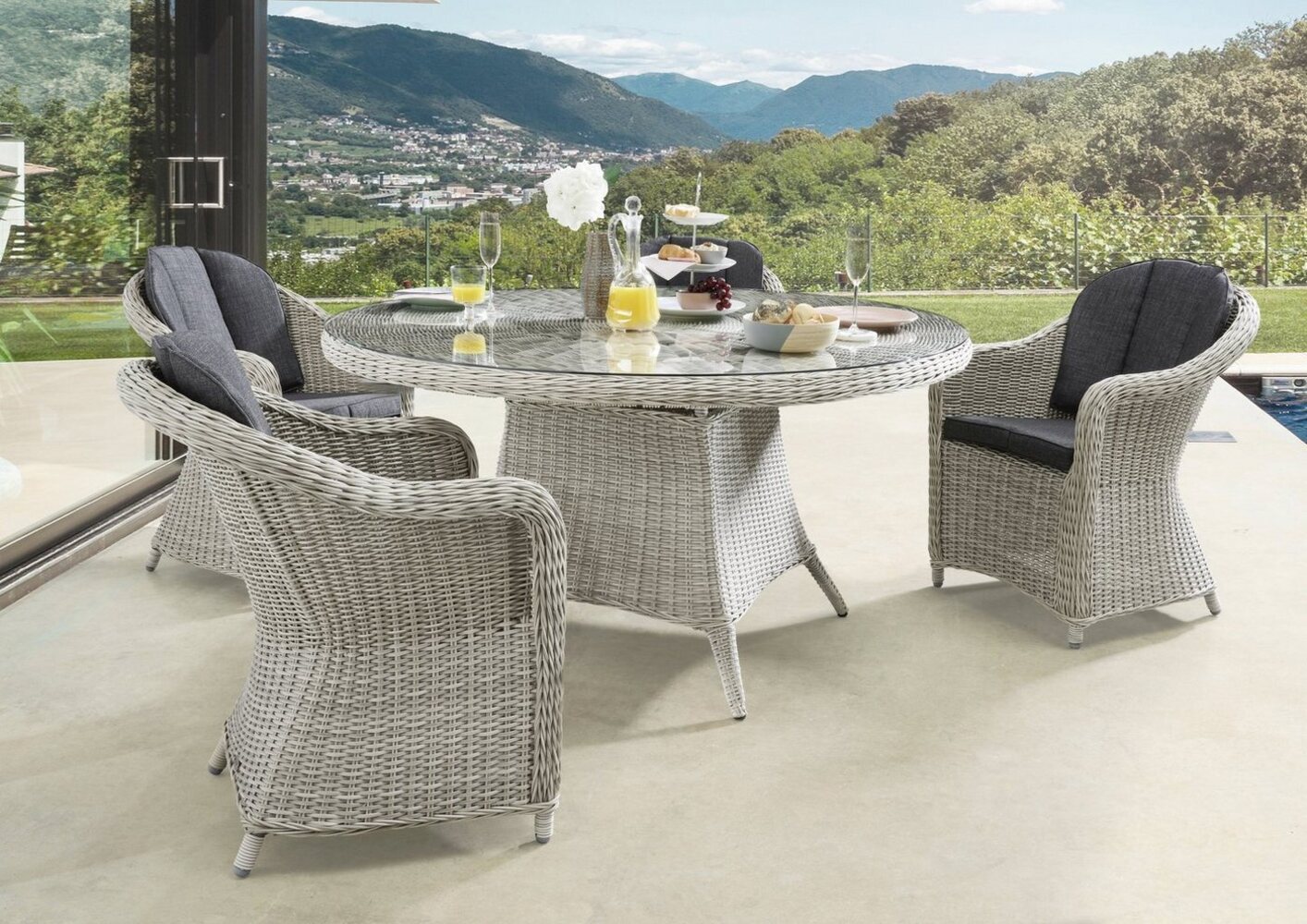 Destiny Garten-Essgruppe MALAGA LUNA, (13-tlg, 4x Sessel, 1x Tisch, inkl. Auflagen), Aluminium, Polyrattan Bild 1